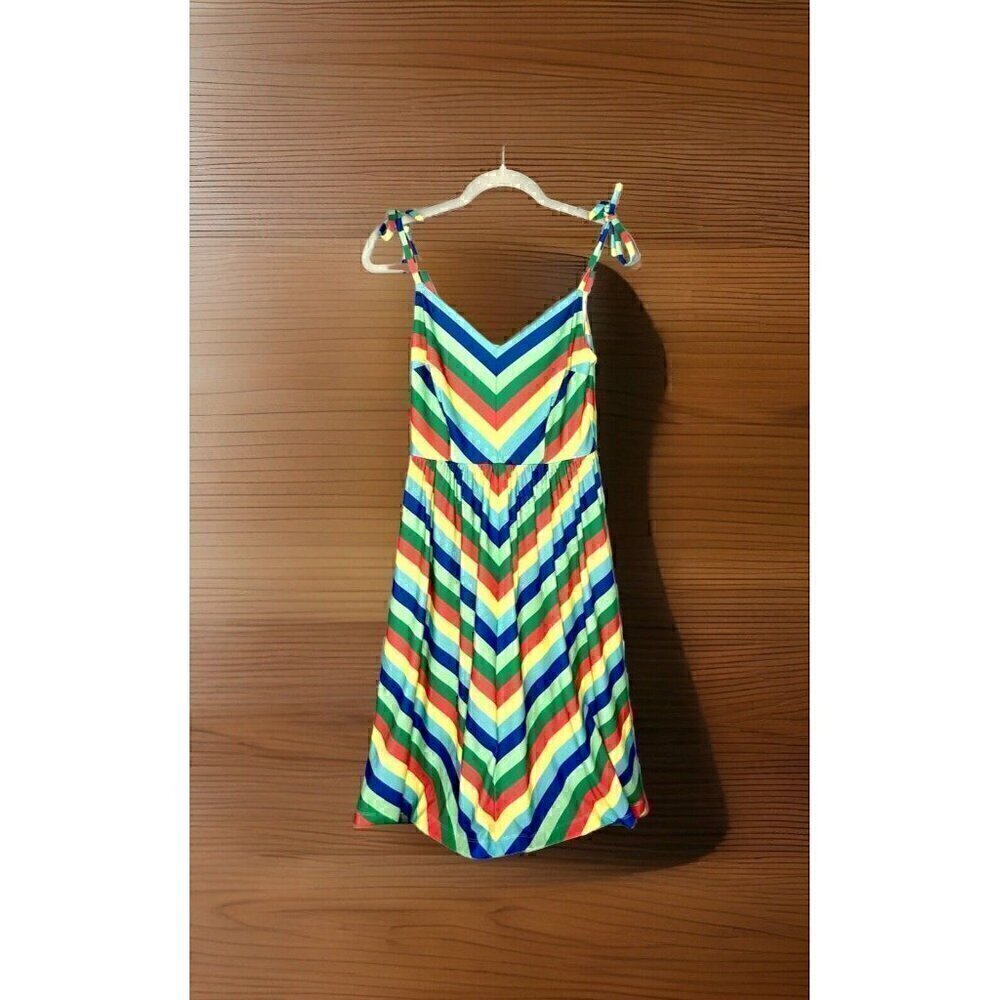 Modcloth Sunday Zest Chevron Rainbow‎ Bright Retro Dress S Party Festival Pride